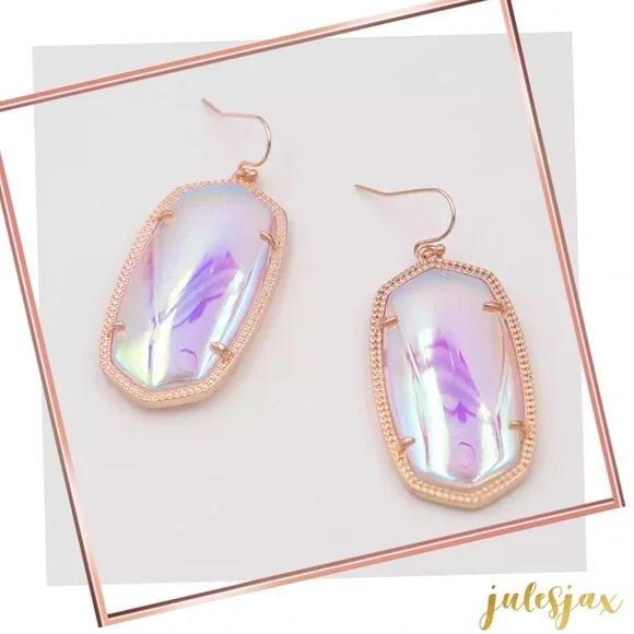 Rose Gold Drop Earrings In Dichroic Glass - Picture 1 of 2